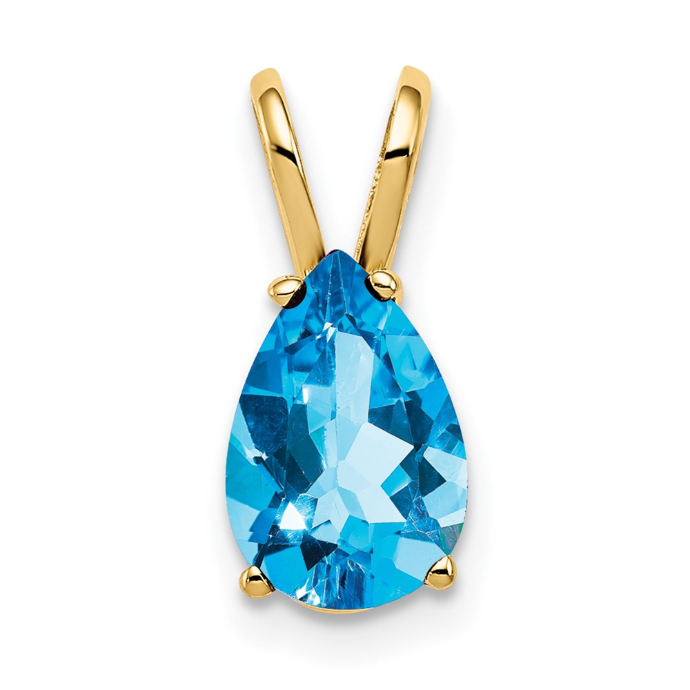 14K Yellow Gold 9x 6mm Pear Blue Topaz Pendant