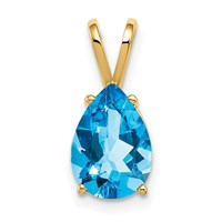 14K Yellow Gold 10x 7mm Pear Blue Topaz Pendant view 1