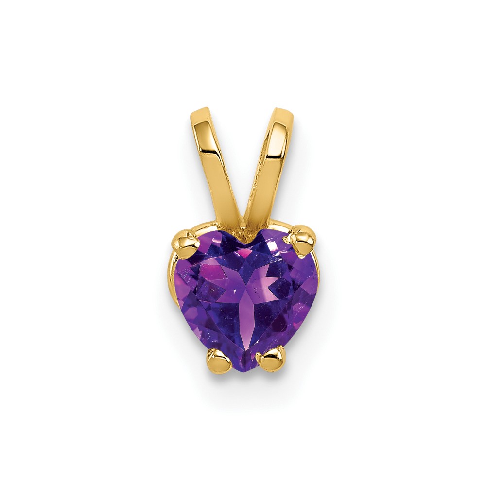 14K 5mm Yellow Gold Heart Amethyst Pendant