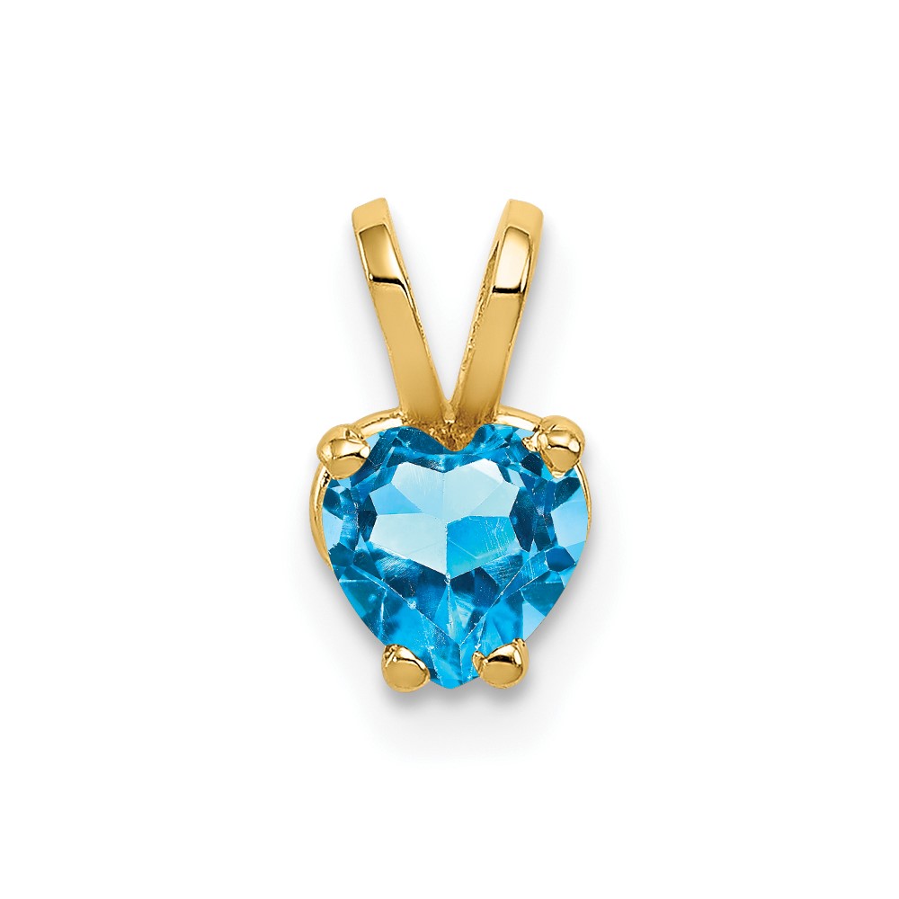 14K 5mm Yellow Gold Heart Blue Topaz Pendant