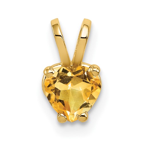 14K 5mm Yellow Gold Heart Citrine Pendant