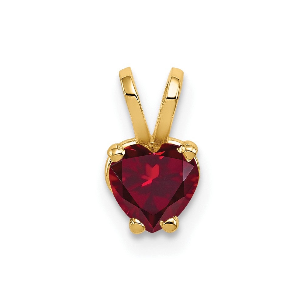 14K 5mm Yellow Gold Heart Lab Created Ruby Pendant