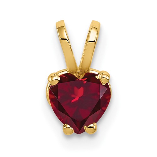 14K 5mm Yellow Gold Heart Lab Created Ruby Pendant