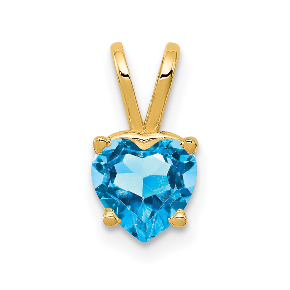 14K 6mm Yellow Gold Heart Blue Topaz Pendant