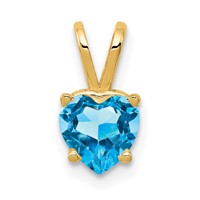 14K 6mm Yellow Gold Heart Blue Topaz Pendant view 1