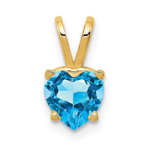 14K 6mm Yellow Gold Heart Blue Topaz Pendant