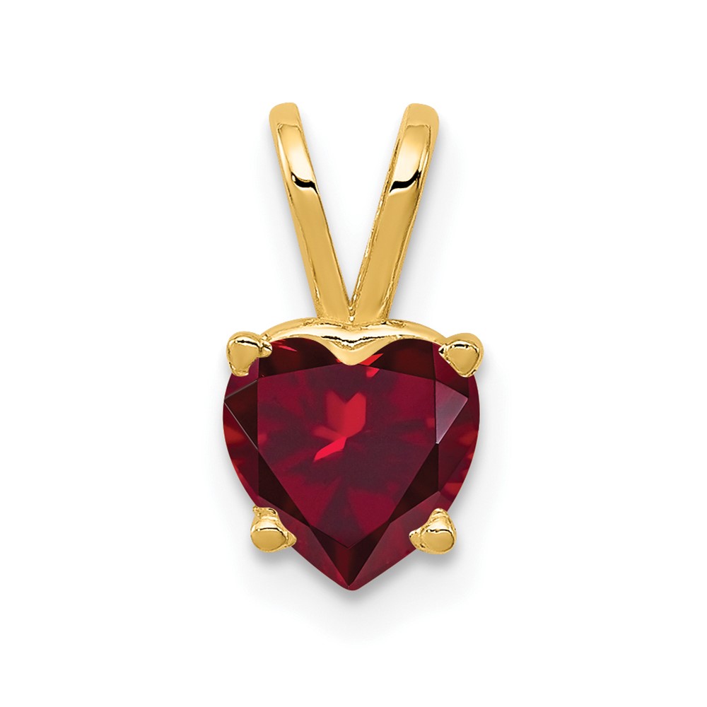 14K 6mm Yellow Gold Heart Lab Created Ruby Pendant