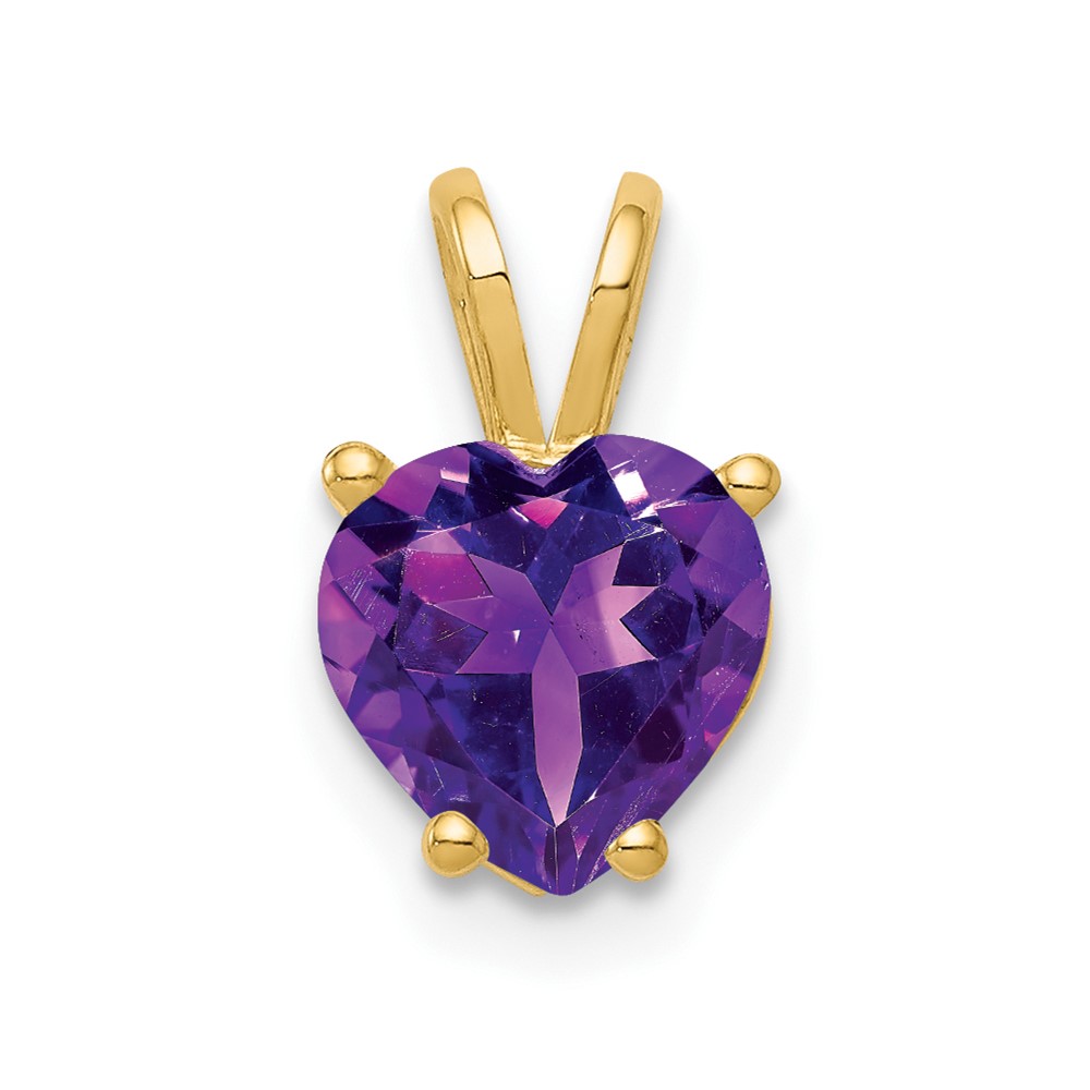 14K 7mm Yellow Gold Heart Amethyst Pendant