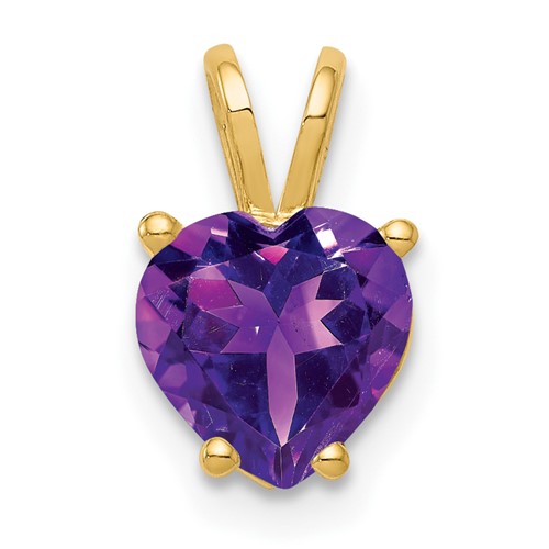 14K 7mm Yellow Gold Heart Amethyst Pendant