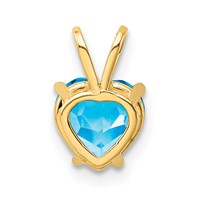 14K 7mm Yellow Gold Heart Blue Topaz Pendant view 3