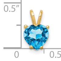 14K 7mm Yellow Gold Heart Blue Topaz Pendant view 4