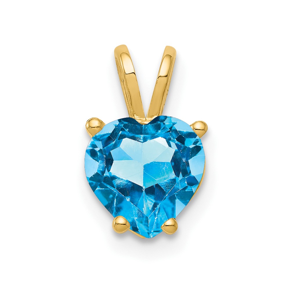 14K 7mm Yellow Gold Heart Blue Topaz Pendant