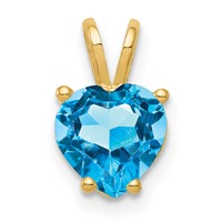 14K 7mm Yellow Gold Heart Blue Topaz Pendant view 1