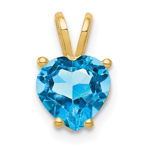14K 7mm Yellow Gold Heart Blue Topaz Pendant