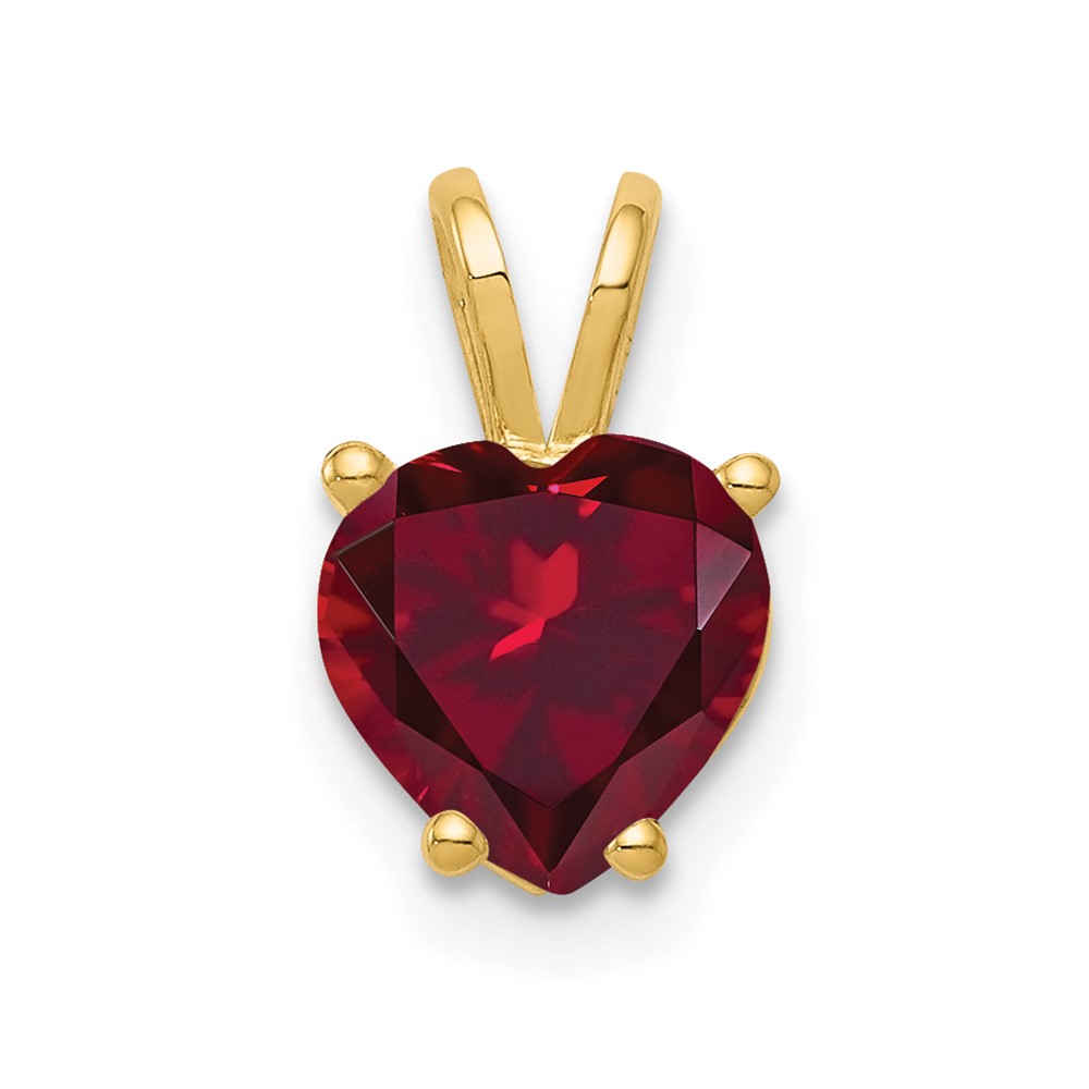 14K 7mm Yellow Gold Heart Lab Created Ruby Pendant