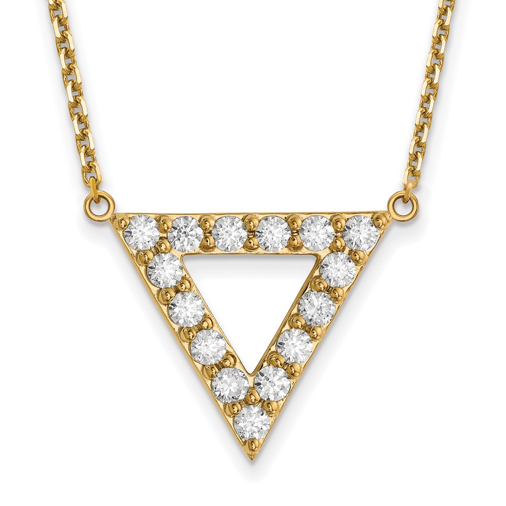 14ky Lab Grown Diamond SI+, H+, 20mm Triangle Necklace