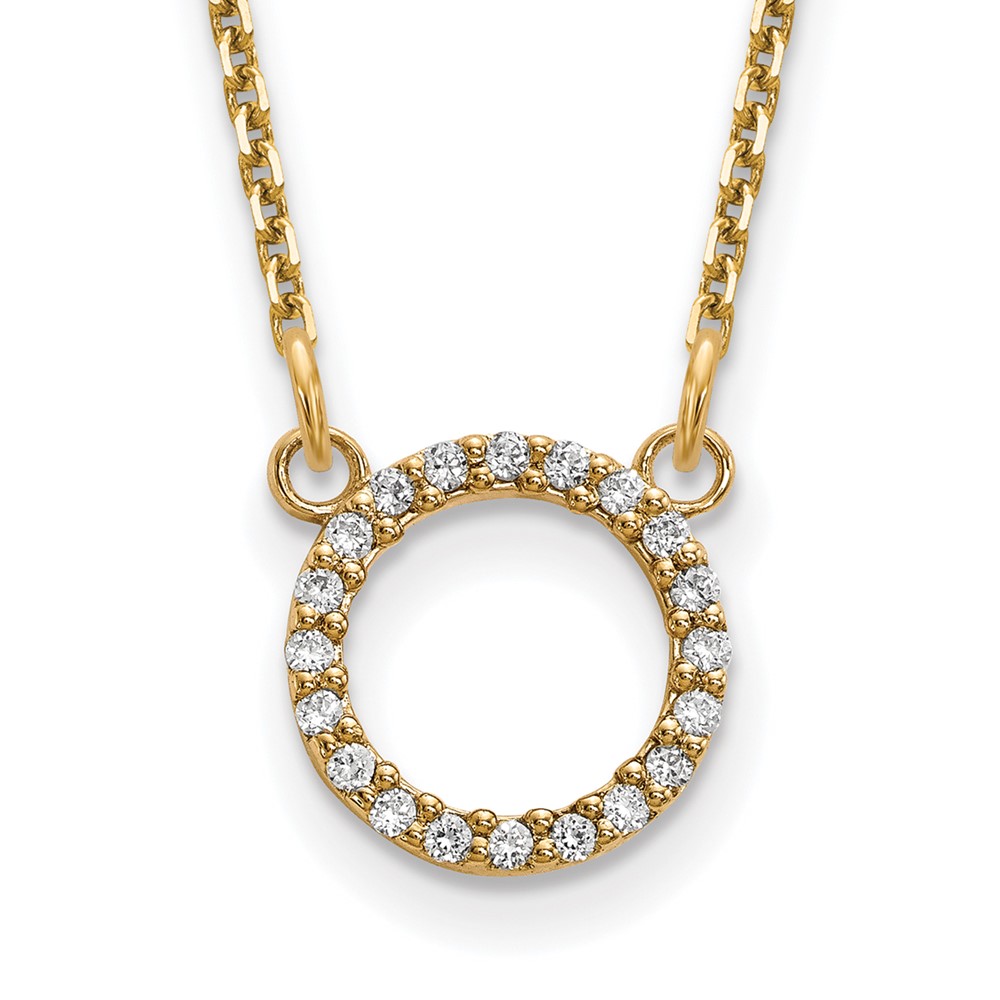 14K Yellow Gold Polished 0.07 Carat VS Diamond Open Circle Necklace, 18"