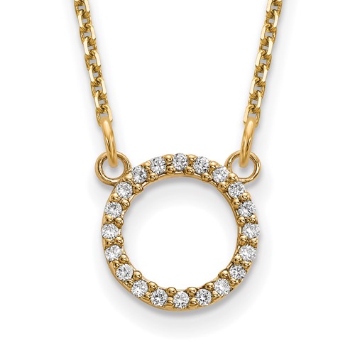 14K Yellow Gold Polished 0.07 Carat a Diamond Open Circle Necklace, 18"