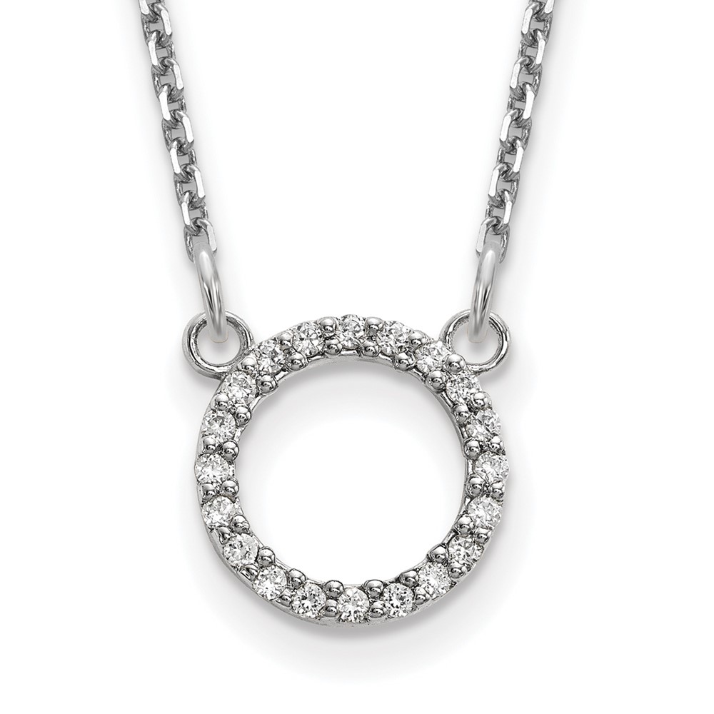 14K White Gold Polished 0.07 Carat a Diamond Open Circle Necklace, 18"