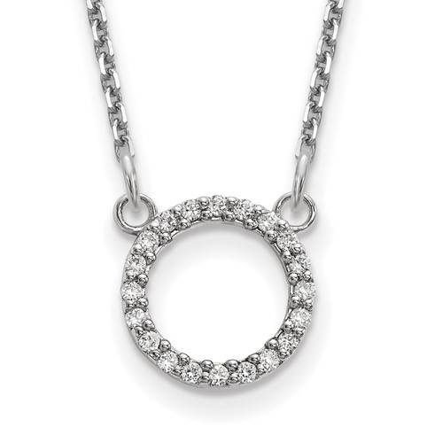 14K White Gold Polished 1/15 Carat a Diamond Open Circle Necklace, 18"