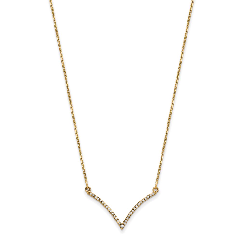 14k Polished 1/8 carat Diamond 18 inch V-Necklace (XP5028A)