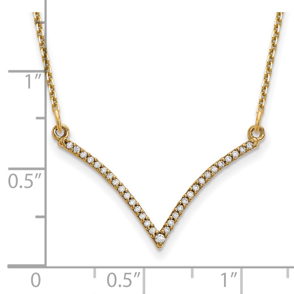 14k Polished 1/8 carat Diamond 18 inch V-Necklace (XP5028A)