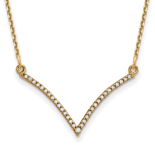 14K Yellow Gold Polished 0.12 Carat Diamond V-Necklace, 18"