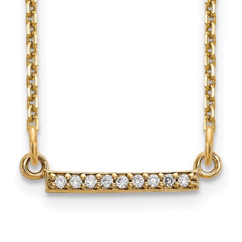 14K Yellow Gold Polished 0.05 Carat AA Diamond Tiny Bar Without Chain
