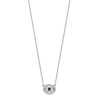 14K White Gold 0.25 Carat Diamond and Sapphire Evil Eye Necklace, 18" view 2