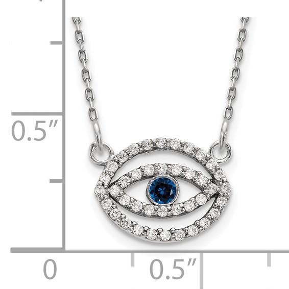 14k White Gold 1/4 carat Diamond and Sapphire Evil Eye 18 inch Necklace