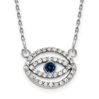 14K White Gold 0.25 Carat Diamond and Sapphire Evil Eye Necklace, 18" view 1
