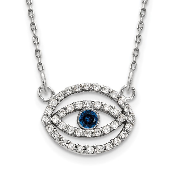 14k White Gold 1/4 carat Diamond and Sapphire Evil Eye 18 inch Necklace