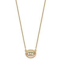 14K Yellow Gold Polished 0.10 Carat Diamond Halo Evil Eye Necklace, 18" view 2