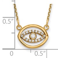 14K Yellow Gold Polished 0.10 Carat Diamond Halo Evil Eye Necklace, 18" view 3
