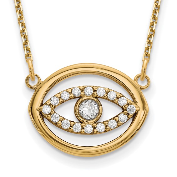 14ky Medium Necklace Diamond Gold Halo Evil Eye
