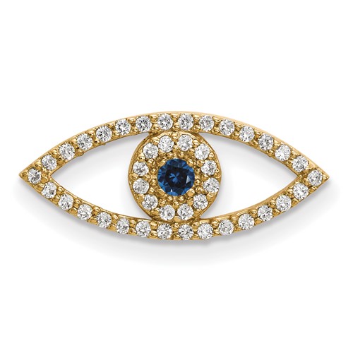14K Yellow Gold Small Sapphire and AA Diamond Evil Eye Chain Slide