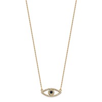 14K Yellow Gold Polished 0.17 Carat Diamond and Sapphire Small Evil Eye Necklace, 18" view 2