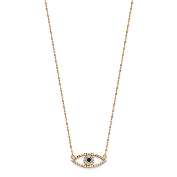 14k Small Diamond and Sapphire Evil Eye Necklace