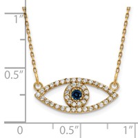14K Yellow Gold Polished 0.17 Carat Diamond and Sapphire Small Evil Eye Necklace, 18" view 3