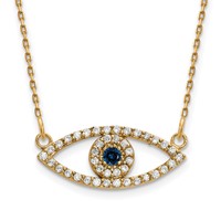 14K Yellow Gold Polished 0.17 Carat Diamond and Sapphire Small Evil Eye Necklace, 18" view 1