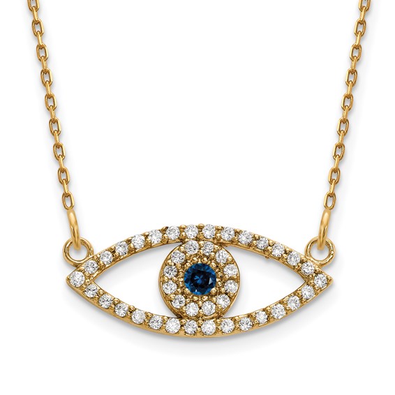 14k Small Diamond and Sapphire Evil Eye Necklace