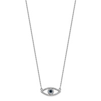 14K White Gold Polished 0.17 Carat Diamond and Sapphire Small Evil Eye Necklace, 18" view 2