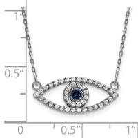 14K White Gold Polished 0.17 Carat Diamond and Sapphire Small Evil Eye Necklace, 18" view 3