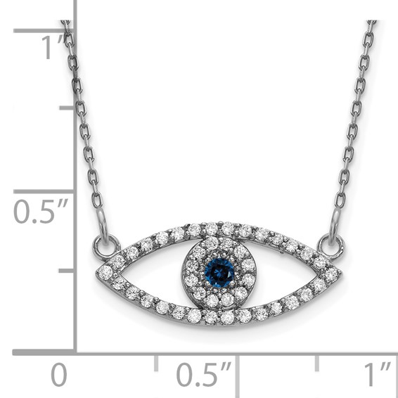 14k White Gold Small Diamond and Sapphire Evil Eye Necklace