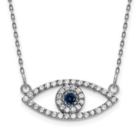 14K White Gold Polished 0.17 Carat Diamond and Sapphire Small Evil Eye Necklace, 18" view 1