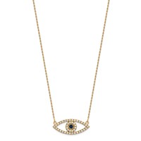 14K Yellow Gold Polished 0.50 Carat Diamond and Sapphire Medium Evil Eye Necklace, 18" view 2
