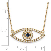 14K Yellow Gold Polished 0.50 Carat Diamond and Sapphire Medium Evil Eye Necklace, 18" view 3