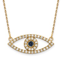 14K Yellow Gold Polished 0.50 Carat Diamond and Sapphire Medium Evil Eye Necklace, 18" view 1