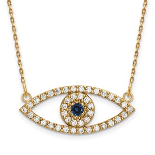 14k Medium Diamond and Sapphire Evil Eye Necklace
