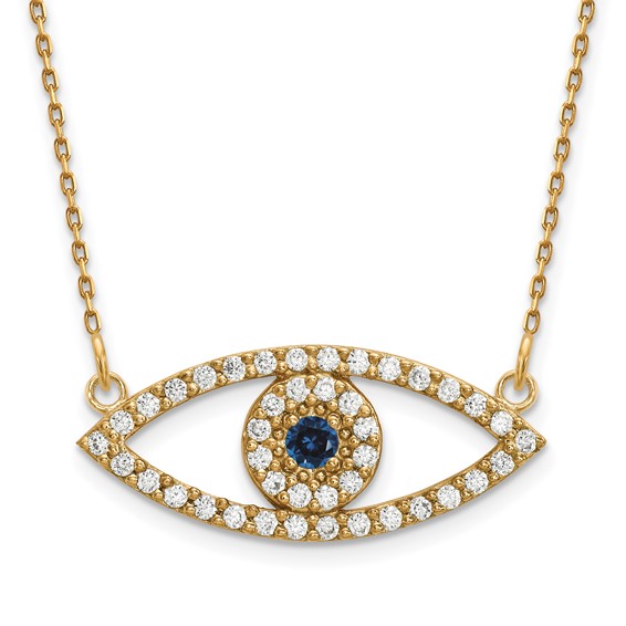 14k Medium Diamond and Sapphire Evil Eye Necklace